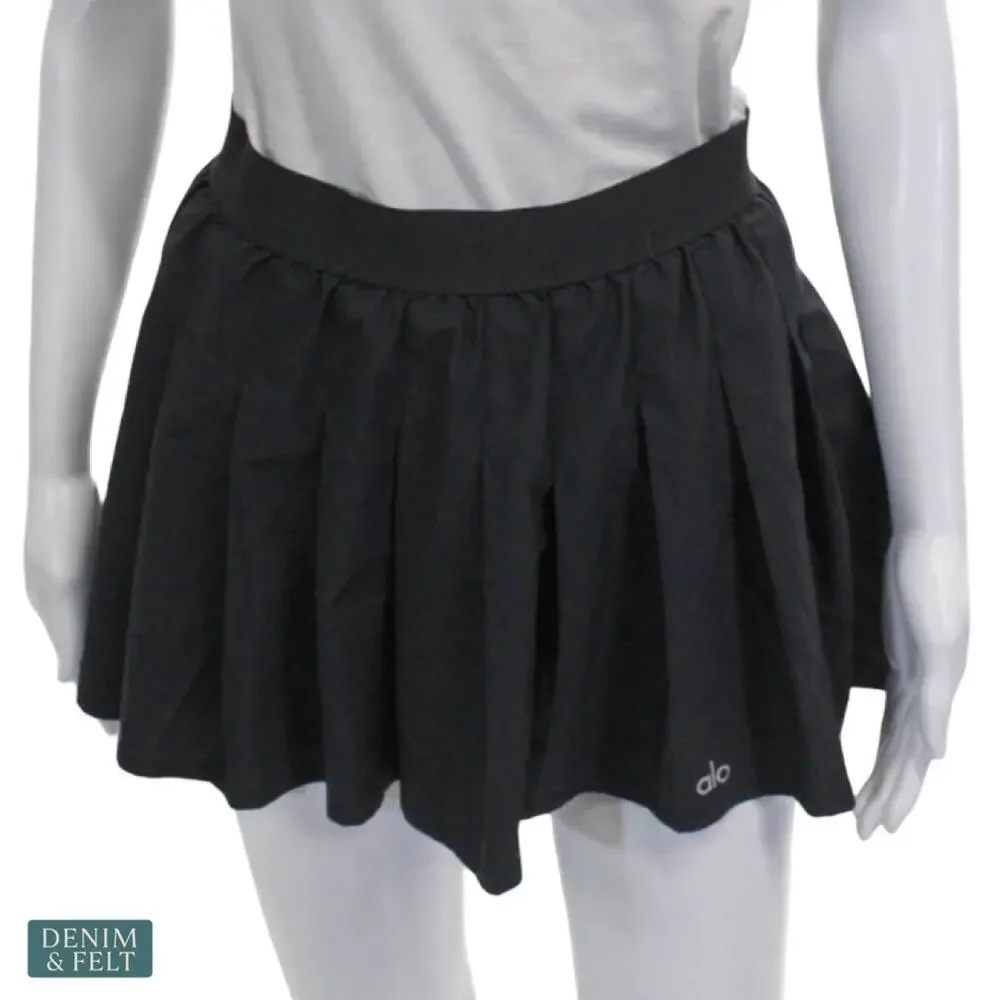 Alo Yoga Varsity Tennis Skirt Small Black Pleated Athletic Preppy Sporty Active